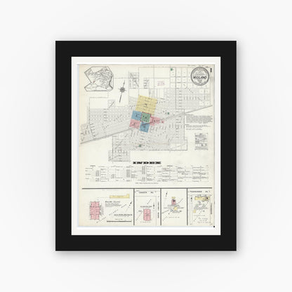 Old map wall art mockup — black gallery frame with white mat — Sanborn Fire Insurance Map from Midland, Midland County, Texas (1914), Sheet #0001