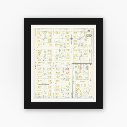 Old map wall art mockup — black gallery frame with white mat — Sanborn Fire Insurance Map from La Porte, La Porte County, Indiana (1912), Sheet #0018