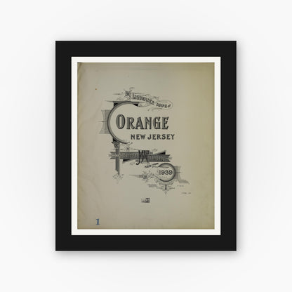 Old map wall art mockup — black gallery frame with white mat — Sanborn Fire Insurance Map from Orange, Essex County, New Jersey (1939), Sheet #0001
