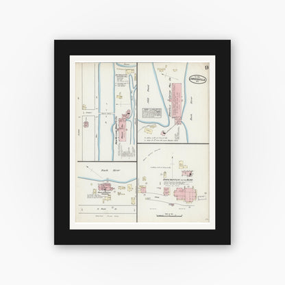 Old map wall art mockup — black gallery frame with white mat — Sanborn Fire Insurance Map from Janesville, Rock County, Wisconsin (1884), Sheet #0009