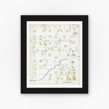 Old map wall art mockup — black gallery frame with white mat — Sanborn Fire Insurance Map from Virginia, Cass County, Illinois (1900), Sheet #0005