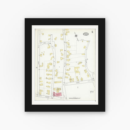 Old map wall art mockup — black gallery frame with white mat — Sanborn Fire Insurance Map from Orange, Franklin County, Massachusetts (1917), Sheet #0005