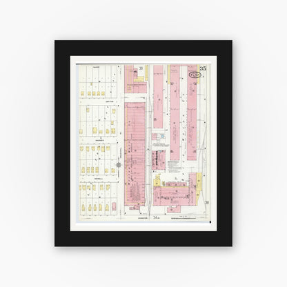 Old map wall art mockup — black gallery frame with white mat — Sanborn Fire Insurance Map from Flint, Genesee County, Michigan (1909), Sheet #0035