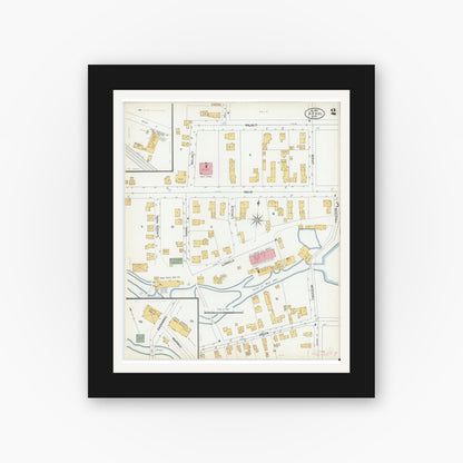 Old map wall art mockup — black gallery frame with white mat — Sanborn Fire Insurance Map from Athol, Worcester County, Massachusetts (1900), Sheet #0002