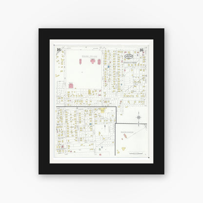 Old map wall art mockup — black gallery frame with white mat — Sanborn Fire Insurance Map from Ashland, Ashland County, Ohio (1930), Sheet #0016