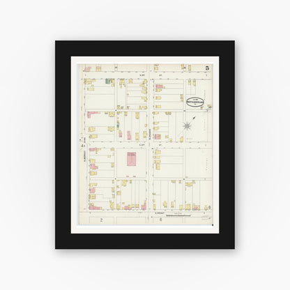 Old map wall art mockup — black gallery frame with white mat — Sanborn Fire Insurance Map from Northumberland, Northumberland County, Pennsylvania (1896), Sheet #0005