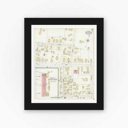 Old map wall art mockup — black gallery frame with white mat — Sanborn Fire Insurance Map from Waltham, Middlesex County, Massachusetts (1897), Sheet #0007