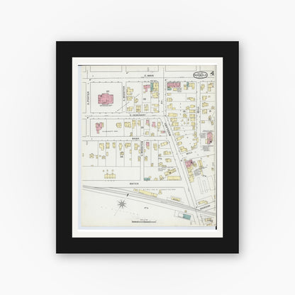 Old map wall art mockup — black gallery frame with white mat — Sanborn Fire Insurance Map from Norwalk, Huron County, Ohio (1893), Sheet #0004