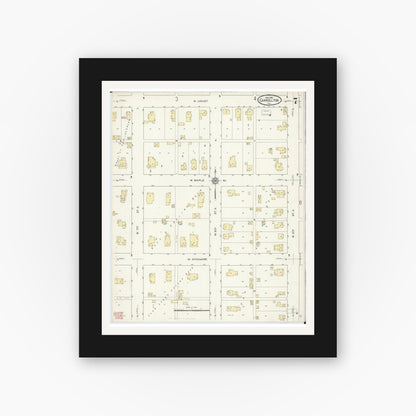 Old map wall art mockup — black gallery frame with white mat — Sanborn Fire Insurance Map from Carrollton, Greene County, Illinois (1914), Sheet #0007