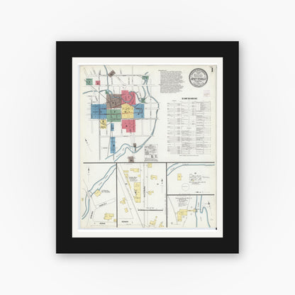 Old map wall art mockup — black gallery frame with white mat — Sanborn Fire Insurance Map from Fayetteville, Cumberland County, North Carolina (1908) - Complete Map Set