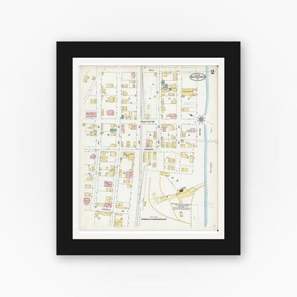 Old map wall art mockup — black gallery frame with white mat — Sanborn Fire Insurance Map from West Elizabeth, Allegheny County, Pennsylvania (1905), Sheet #0002