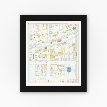Old map wall art mockup — black gallery frame with white mat — Sanborn Fire Insurance Map from Morris, Grundy County, Illinois (1900), Sheet #0006