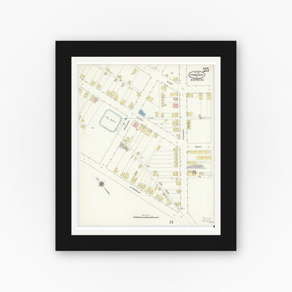 Old map wall art mockup — black gallery frame with white mat — Sanborn Fire Insurance Map from Chambersburg, Franklin County, Pennsylvania (1910), Sheet #0025