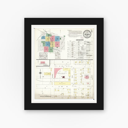 Old map wall art mockup — black gallery frame with white mat — Sanborn Fire Insurance Map from Atlantic, Cass County, Iowa (1913) â€” Complete Set