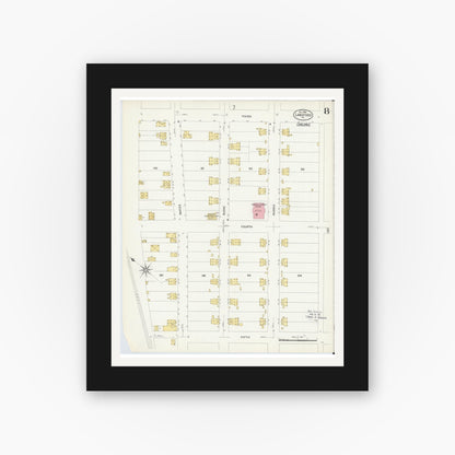 Old map wall art mockup — black gallery frame with white mat — Sanborn Fire Insurance Map from Lansford, Carbon County, Pennsylvania (1908), Sheet #0008