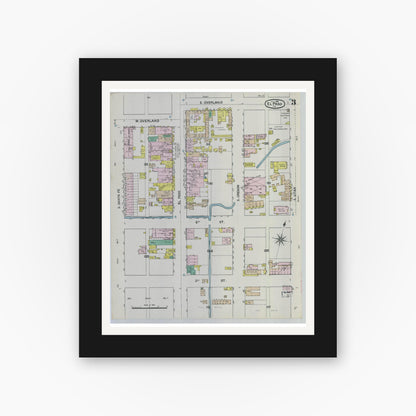 Old map wall art mockup — black gallery frame with white mat — Sanborn Fire Insurance Map from El Paso, El Paso County, Texas (1888), Sheet #0003