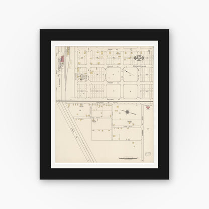 Old map wall art mockup — black gallery frame with white mat — Sanborn Fire Insurance Map from El Campo, Wharton County, Texas (1922), Sheet #0007