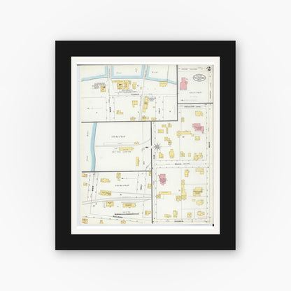 Old map wall art mockup — black gallery frame with white mat — Sanborn Fire Insurance Map from Flushing, Genesee County, Michigan (1900), Sheet #0002