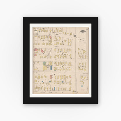 Old map wall art mockup — black gallery frame with white mat — Sanborn Fire Insurance Map from Monroe, Monroe County, Michigan (1922), Sheet #0007
