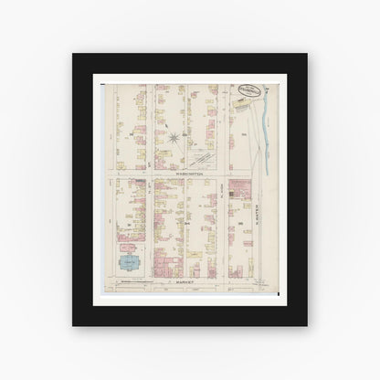Old map wall art mockup — black gallery frame with white mat — Sanborn Fire Insurance Map from Steubenville, Jefferson County, Ohio (1885), Sheet #0007