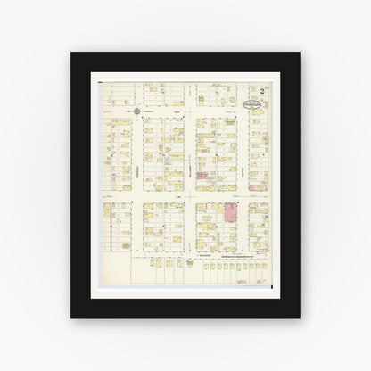 Old map wall art mockup — black gallery frame with white mat — Sanborn Fire Insurance Map from Stambaugh, Iron County, Michigan (1913), Sheet #0002