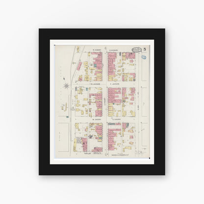 Old map wall art mockup — black gallery frame with white mat — Sanborn Fire Insurance Map from Mankato, Blue Earth County, Minnesota (1894), Sheet #0005