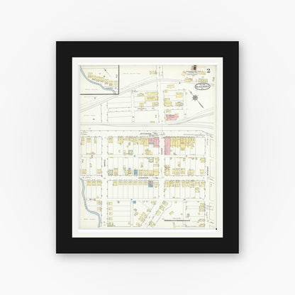 Old map wall art mockup — black gallery frame with white mat — Sanborn Fire Insurance Map from Beaverdale, Cambria County, Pennsylvania (1914), Sheet #0002