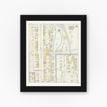Old map wall art mockup — black gallery frame with white mat — Sanborn Fire Insurance Map from Mahanoy City, Schuylkill County, Pennsylvania (1902), Sheet #0011