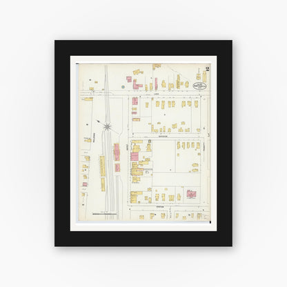 Old map wall art mockup — black gallery frame with white mat — Sanborn Fire Insurance Map from Ashtabula, Ashtabula County, Ohio (1903), Sheet #0002