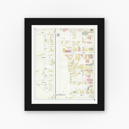 Old map wall art mockup — black gallery frame with white mat — Sanborn Fire Insurance Map from Gallipolis, Gallia County, Ohio (1908), Sheet #0012
