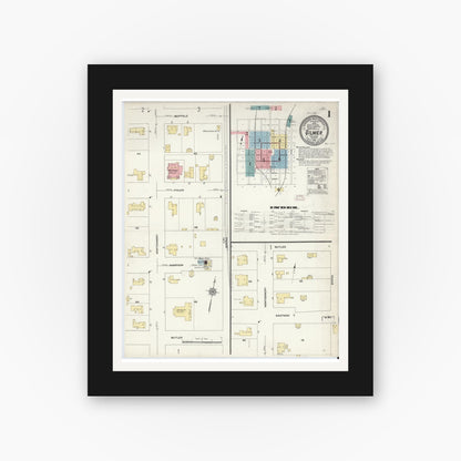 Old map wall art mockup — black gallery frame with white mat — Sanborn Fire Insurance Map from Gilmer, Upshur County, Texas (1912) - Complete Map Set