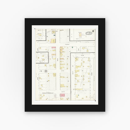 Old map wall art mockup — black gallery frame with white mat — Sanborn Fire Insurance Map from Elma, Howard County, Iowa (1894), Sheet #0002