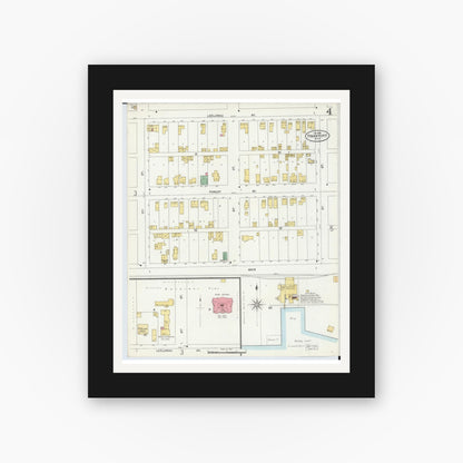 Old map wall art mockup — black gallery frame with white mat — Sanborn Fire Insurance Map from Frankfort, Benzie County, Michigan (1899), Sheet #0004