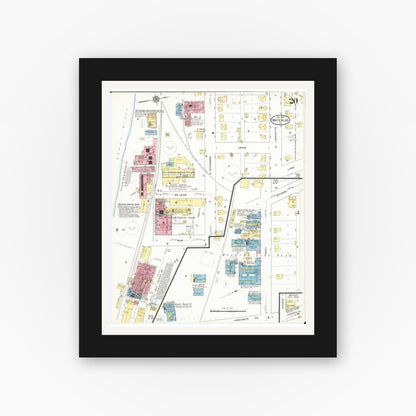 Old map wall art mockup — black gallery frame with white mat — Sanborn Fire Insurance Map from Waterloo, Black Hawk County, Iowa (1910), Sheet #0020