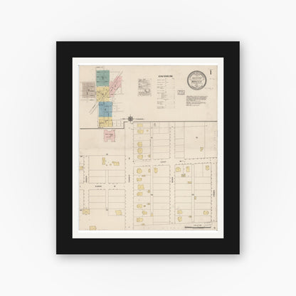 Old map wall art mockup — black gallery frame with white mat — Sanborn Fire Insurance Map from Manteca, San Joaquin County, California (1918), Sheet #0001