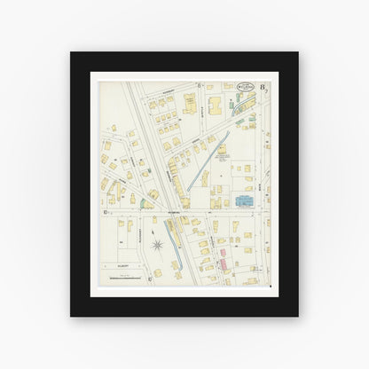 Old map wall art mockup — black gallery frame with white mat — Sanborn Fire Insurance Map from Melrose, Middlesex County, Massachusetts (1897), Sheet #0008