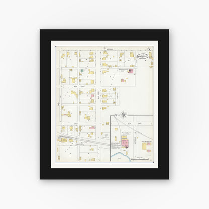 Old map wall art mockup — black gallery frame with white mat — Sanborn Fire Insurance Map from Winchester, Scott County, Illinois (1906), Sheet #0005