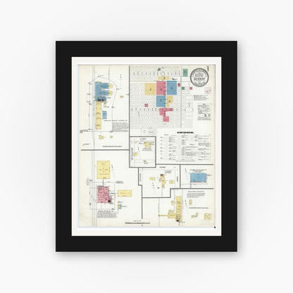 Old map wall art mockup — black gallery frame with white mat — Sanborn Fire Insurance Map from Quanah, Hardeman County, Texas (1908) - Complete Map Set