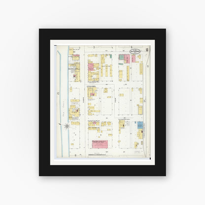 Old map wall art mockup — black gallery frame with white mat — Sanborn Fire Insurance Map from Benton Harbor, Berrien County, Michigan (1905), Sheet #0002