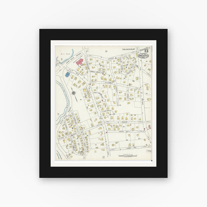 Old map wall art mockup — black gallery frame with white mat — Sanborn Fire Insurance Map from Winchester, Middlesex County, Massachusetts (1921), Sheet #0013