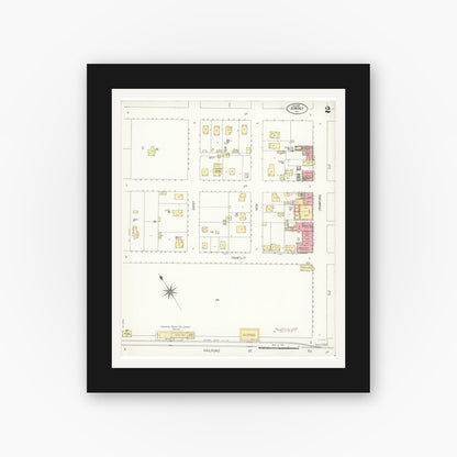 Old map wall art mockup — black gallery frame with white mat — Sanborn Fire Insurance Map from Downey, Los Angeles County, California (1907), Sheet #0002