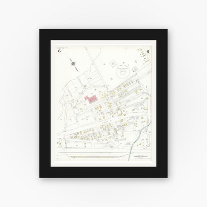 Old map wall art mockup — black gallery frame with white mat — Sanborn Fire Insurance Map from Gladewater, Gregg County, Texas (1934), Sheet #0006
