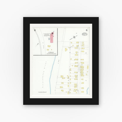 Old map wall art mockup — black gallery frame with white mat — Sanborn Fire Insurance Map from Danville, Montour County, Pennsylvania (1930), Sheet #0006