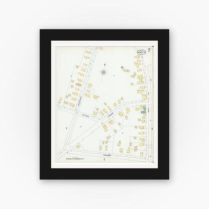 Old map wall art mockup — black gallery frame with white mat — Sanborn Fire Insurance Map from Hamilton, Madison County, New York (1901), Sheet #0007