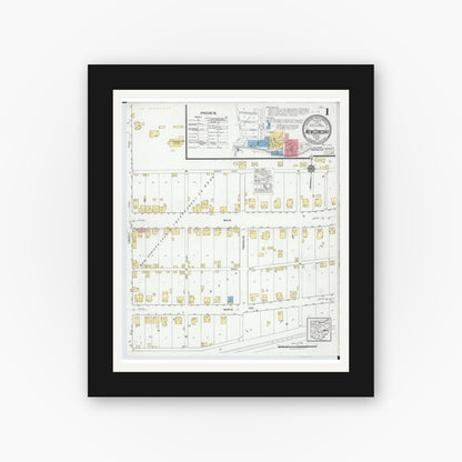 Old map wall art mockup — black gallery frame with white mat — Sanborn Fire Insurance Map from New Concord, Muskingum County, Ohio (1918) - Complete Map Set