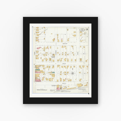Old map wall art mockup — black gallery frame with white mat — Sanborn Fire Insurance Map from Ada, Hardin County, Ohio (1900), Sheet #0003