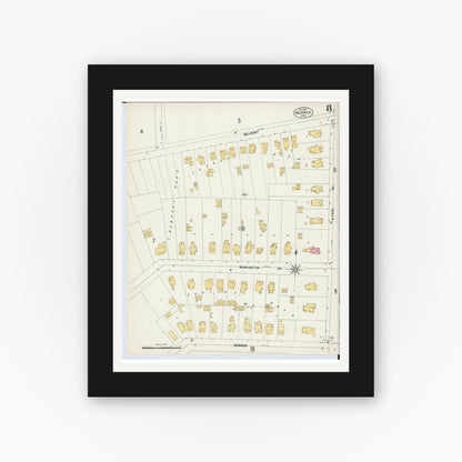 Old map wall art mockup — black gallery frame with white mat — Sanborn Fire Insurance Map from Warren, Trumbull County, Ohio (1902), Sheet #0008