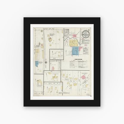 Old map wall art mockup — black gallery frame with white mat — Sanborn Fire Insurance Map from Wolcottville, Noble And LaGrange Counties, Indiana (1914) - Complete Map Set