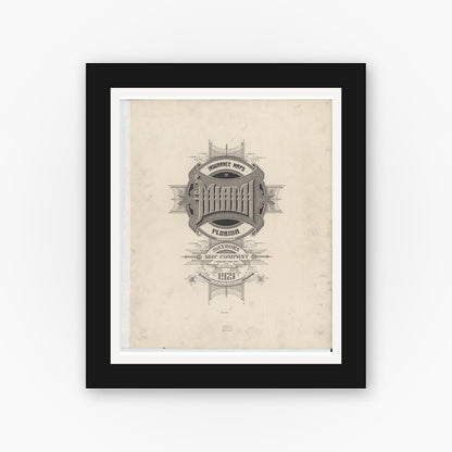 Old map wall art mockup — black gallery frame with white mat — Sanborn Fire Insurance Map from Miami, Dade County, Florida (1924), Sheet #0001