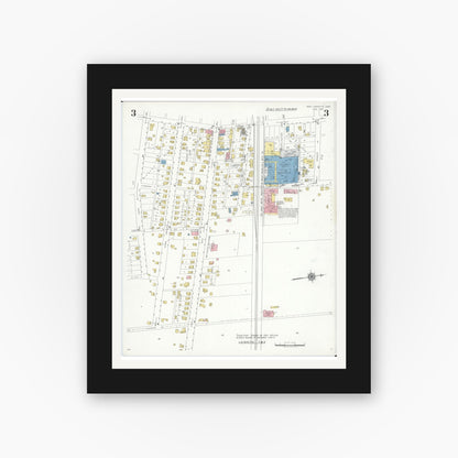 Old map wall art mockup — black gallery frame with white mat — Sanborn Fire Insurance Map from West Lafayette, Coshocton County, Ohio (1939), Sheet #0003